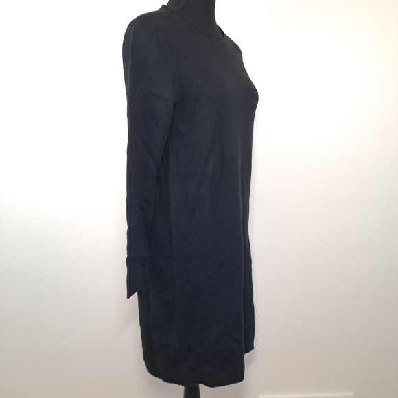 Lands End Cotton Blend Solid Black Long Sleeve Crewneck Sweater Dress - Picture 3 of 6